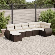 Salon de jardin avec coussins 7 pcs marron résine tressée