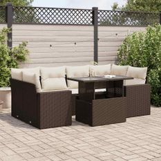 Salon de jardin avec coussins 7 pcs marron résine tressée