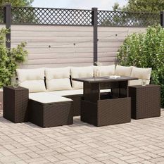 Salon de jardin avec coussins 7 pcs marron résine tressée