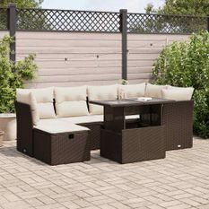 Salon de jardin avec coussins 7 pcs marron résine tressée