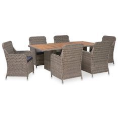 Salon de jardin avec coussins 7 pcs Résine tressée Marron