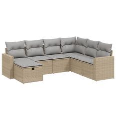 Salon de jardin avec coussins 7pcs mélange beige résine tressée
