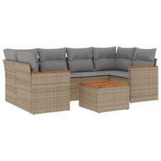 Salon de jardin avec coussins 7pcs mélange beige résine tressée