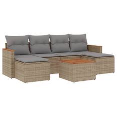 Salon de jardin avec coussins 7pcs mélange beige résine tressée