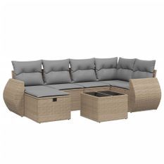 Salon de jardin avec coussins 7pcs mélange beige résine tressée