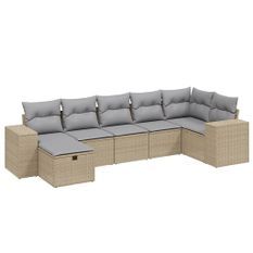 Salon de jardin avec coussins 7pcs mélange beige résine tressée
