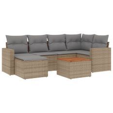 Salon de jardin avec coussins 7pcs mélange beige résine tressée