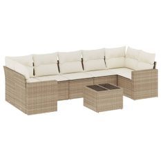 Salon de jardin avec coussins 8 pcs beige résine tressée