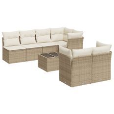 Salon de jardin avec coussins 8 pcs beige résine tressée