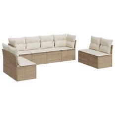 Salon de jardin avec coussins 8 pcs beige résine tressée