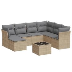 Salon de jardin avec coussins 8 pcs beige résine tressée