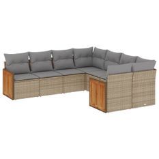 Salon de jardin avec coussins 8 pcs beige résine tressée