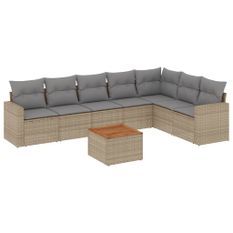 Salon de jardin avec coussins 8 pcs beige résine tressée