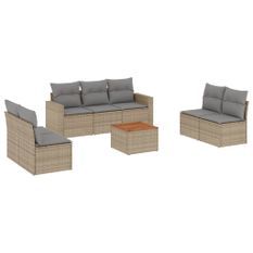Salon de jardin avec coussins 8 pcs beige résine tressée