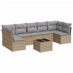 Salon de jardin avec coussins 8 pcs beige résine tressée