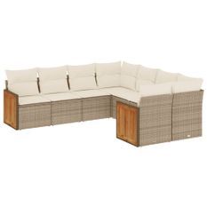 Salon de jardin avec coussins 8 pcs beige résine tressée
