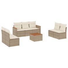 Salon de jardin avec coussins 8 pcs beige résine tressée