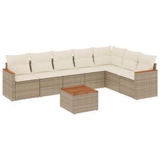 Salon de jardin avec coussins 8 pcs beige résine tressée