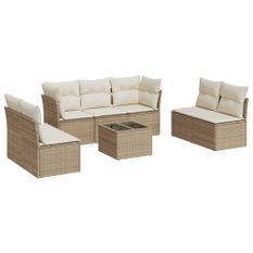 Salon de jardin avec coussins 8 pcs beige résine tressée
