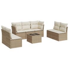Salon de jardin avec coussins 8 pcs beige résine tressée