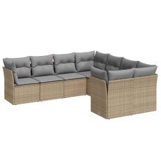 Salon de jardin avec coussins 8 pcs beige résine tressée