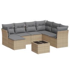 Salon de jardin avec coussins 8 pcs beige résine tressée