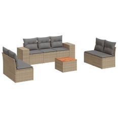 Salon de jardin avec coussins 8 pcs beige résine tressée