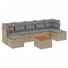 Salon de jardin avec coussins 8 pcs beige résine tressée