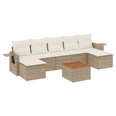 Salon de jardin avec coussins 8 pcs beige résine tressée