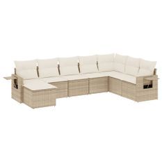 Salon de jardin avec coussins 8 pcs beige résine tressée