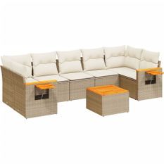 Salon de jardin avec coussins 8 pcs beige résine tressée