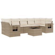 Salon de jardin avec coussins 8 pcs beige résine tressée