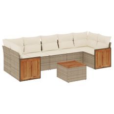 Salon de jardin avec coussins 8 pcs beige résine tressée