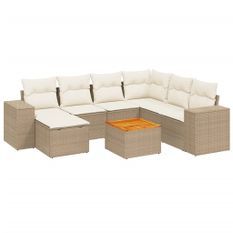 Salon de jardin avec coussins 8 pcs beige résine tressée