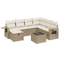 Salon de jardin avec coussins 8 pcs beige résine tressée