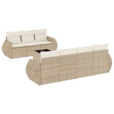 Salon de jardin avec coussins 8 pcs beige résine tressée
