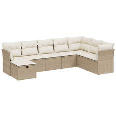 Salon de jardin avec coussins 8 pcs beige résine tressée