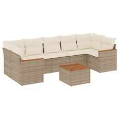 Salon de jardin avec coussins 8 pcs beige résine tressée