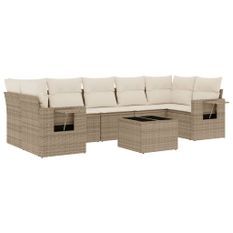 Salon de jardin avec coussins 8 pcs beige résine tressée