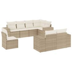 Salon de jardin avec coussins 8 pcs beige résine tressée