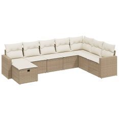 Salon de jardin avec coussins 8 pcs beige résine tressée
