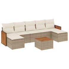 Salon de jardin avec coussins 8 pcs beige résine tressée