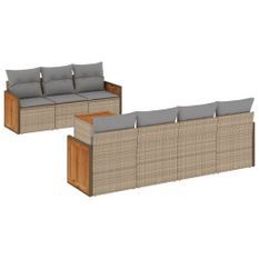 Salon de jardin avec coussins 8 pcs beige résine tressée