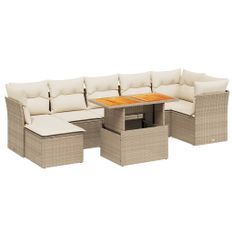 Salon de jardin avec coussins 8 pcs beige résine tressée