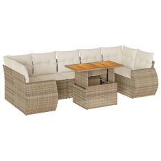 Salon de jardin avec coussins 8 pcs beige résine tressée