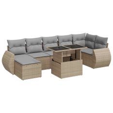 Salon de jardin avec coussins 8 pcs beige résine tressée