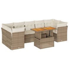 Salon de jardin avec coussins 8 pcs beige résine tressée