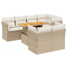 Salon de jardin avec coussins 8 pcs beige résine tressée