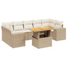 Salon de jardin avec coussins 8 pcs beige résine tressée