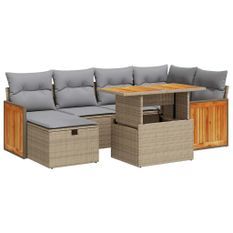Salon de jardin avec coussins 8 pcs beige résine tressée